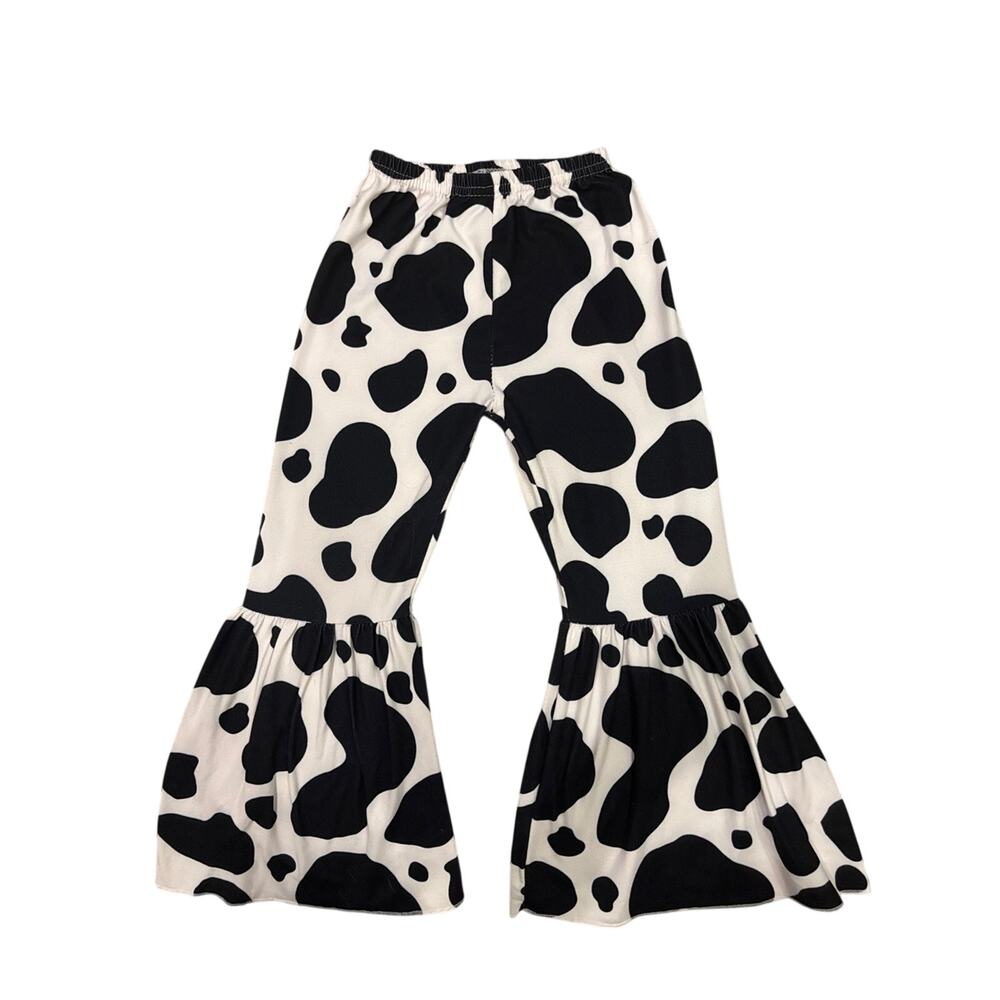 Girls 3T Black and White Cow Print Ruffle Bell Bottoms